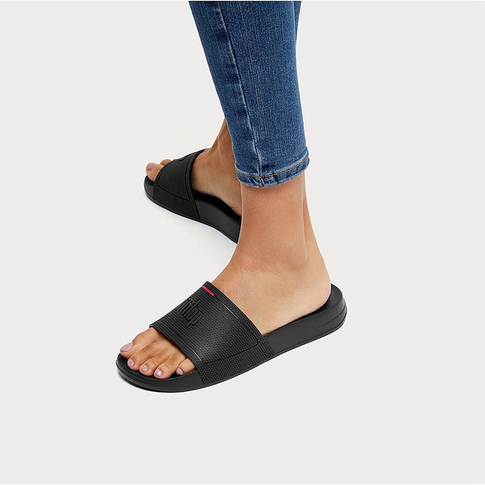 Fitflop Womens Slides - Iqushion Pool - Black - 324-YCWRJD